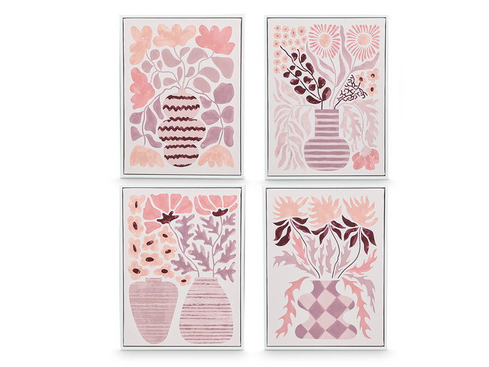 Giftdecor Cuadro Lienzo Marco Blanco Jarrones Rosa Surtidos 30x40x3 cm (Set de 4) Giftdecor Cuadro Lienzo Marco Blanco Jarrones Rosa Surtidos 30x40x3 cm (Set de 4)