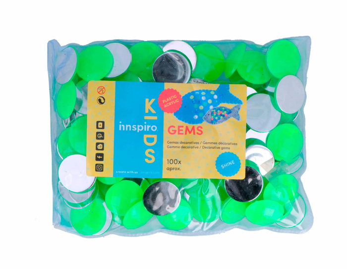 Innspiro Gemas Decorativas Acrílicas Círculo Verde Fluor 25mm 100u