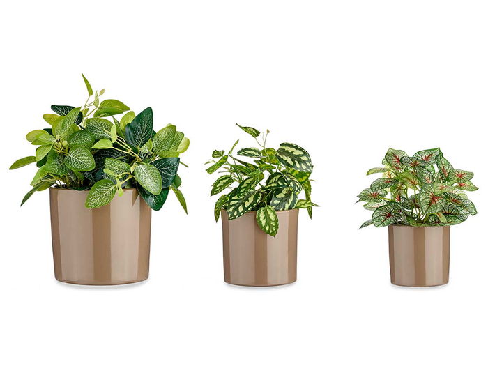 Ibergarden Set 3 Macetas Cerámica Cilindro Taupe (13.5x13.5x12 cm, 17x17x15 cm, 22x22x19 cm)