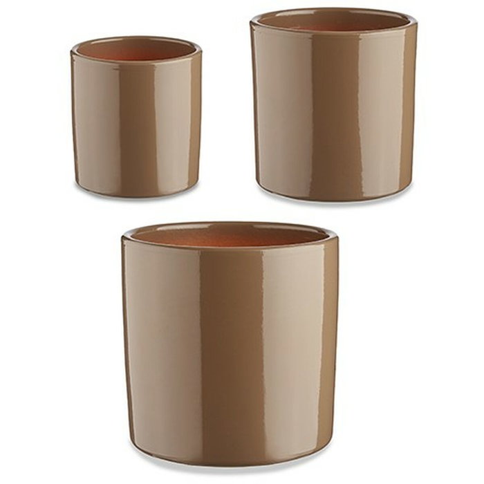 Ibergarden Set de 3 Macetas de Cerámica Cilindro Taupe Ibergarden Set de 3 Macetas de Cerámica Cilindro Taupe