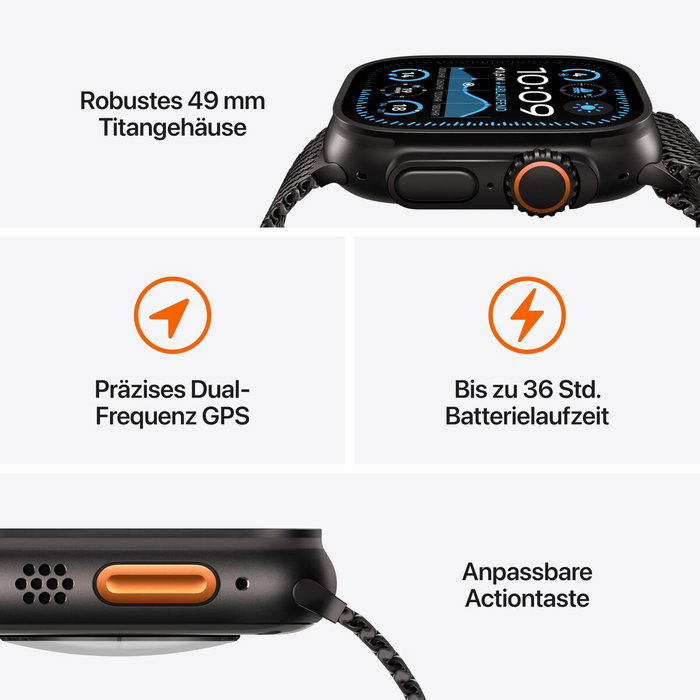 Apple Watch Ultra 2 GPS + Cellular 49mm Caja de Titanio Negro con Correa Trail Loop Negra M/L