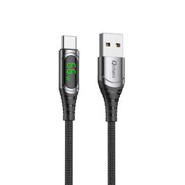 Qcharx international Cable Usb A Tipo C con Pantalla LED Indicadora de Potencia, Carga Rápida 3A, 1m, Anti-Nudos, Gris Oscuro