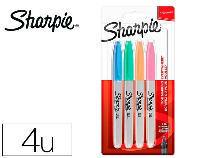 Sharpie Marcador Permanente Fine Punta Redonda 0,9mm Surtido Pastel 4 Unidades