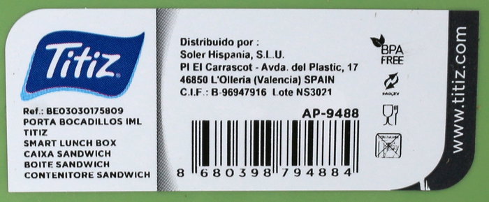 Titiz Porta Bocadillos Iml 20,5 x 9,5 x 5,6 cm (12 Unidades)