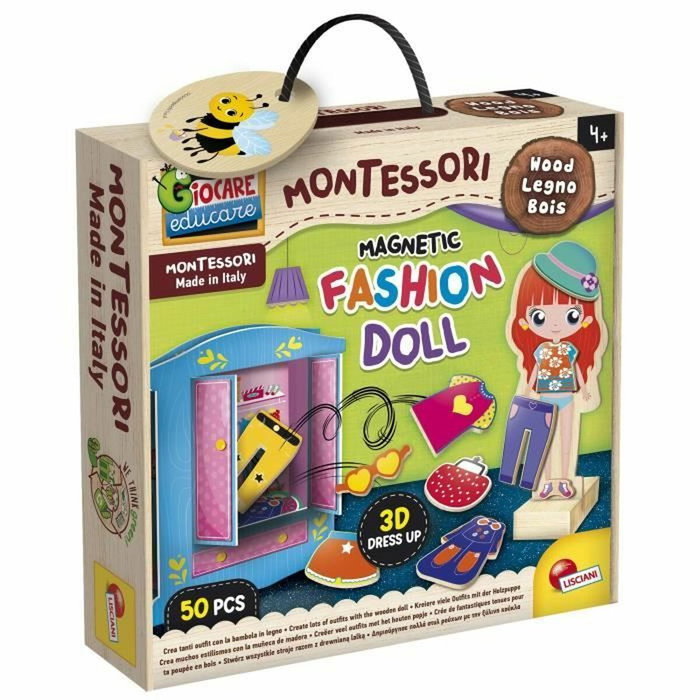Lisciani Giochi Muñeca de madera para crear fantásticos conjuntos - Método Montessori Lisciani Giochi Muñeca de madera para crear fantásticos conjuntos - Método Montessori