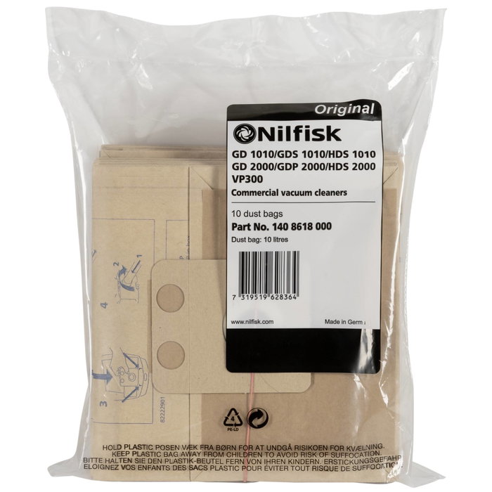 Nilfisk 10x Bolsas de aspiradora HEPA EU2 para VP 300 y VP 100 EU Nilfisk 10x Bolsas de aspiradora HEPA EU2 para VP 300 y VP 100 EU