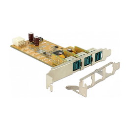 DeLOCK PCI Express x1 Karte 89656 - Tarjeta de expansión con 3 puertos USB 2.0 Powered (12V), chipset Pericom PI7C9X, transferencia hasta 0.48 Gbit/s
