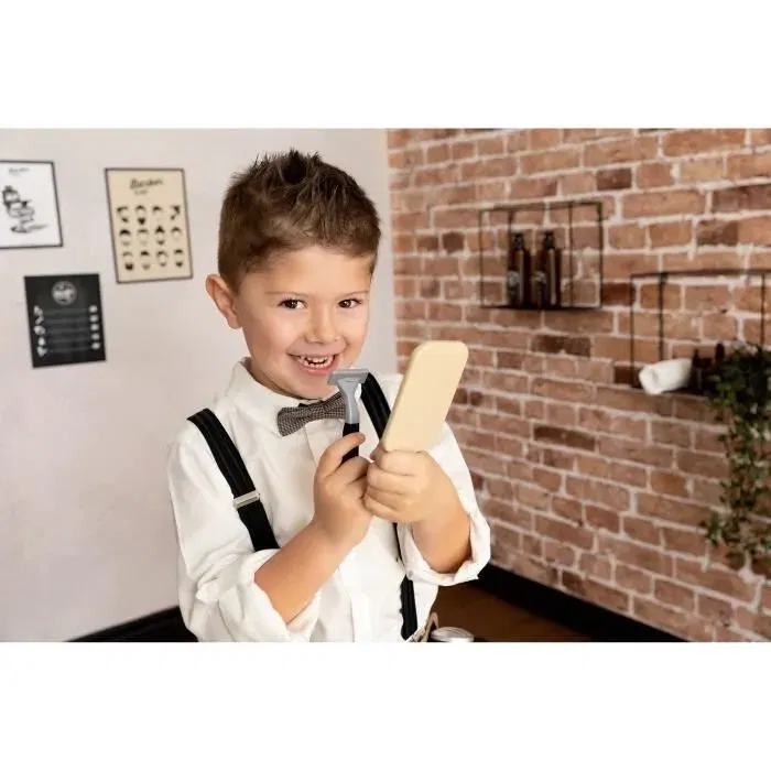 Smoby Cinturón Barbero y Corte para Niños con 10 Accesorios: Tijeras, Cortapelos, Cuchilla, Espejo y Secador