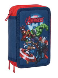 Safta Plumier Escolar Triple Avengers con 3 Cremalleras y 37 Piezas, Dimensiones 195x125x55 mm
