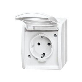 Busch-Jaeger Steckdose con tapa BJ 20EW-54, 1 enchufe CEE 7/3 2P+E, IP44, alpinweiß/oceano, 250 V, 16 A, Blanco, 74 mm