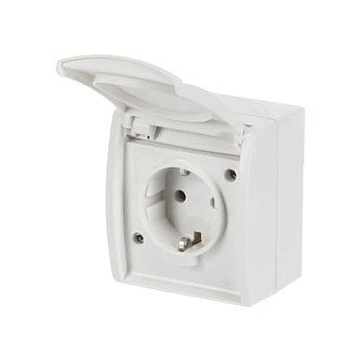 Busch-Jaeger Steckdose con tapa BJ 20EW-54, 1 enchufe CEE 7/3 2P+E, IP44, alpinweiß/oceano, 250 V, 16 A, Blanco, 74 mm