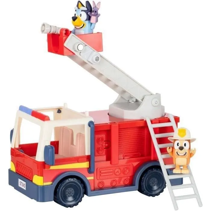 Moose Camión de Bomberos Bluey 17610 con Figuras Bluey, Bingo y Bob Bilby, Escalera Giratoria y Manguera