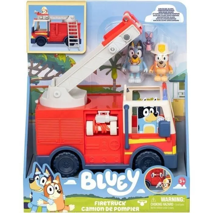 Moose Camión de Bomberos Bluey 17610 con Figuras Bluey, Bingo y Bob Bilby, Escalera Giratoria y Manguera