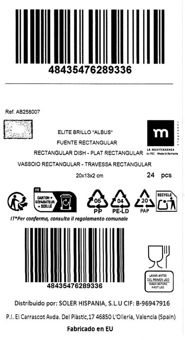 La Mediterranea Bandeja Rectangular Albus 20 x 13 cm (24 Unidades) inevitable