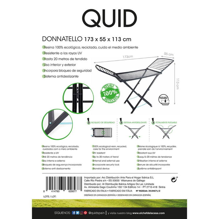 Tendedero Resina Reciclada Donnatello Quid 173x55x113 cm - 20M