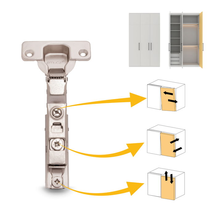 Emuca Lote de 20 bisagras codo X91 con cierre suave y suplemento recto para atornillar, Altura 1, Acero, Niquelado Emuca Lote de 20 bisagras codo X91 con cierre suave y suplemento recto para atornillar, Altura 1, Acero, Niquelado