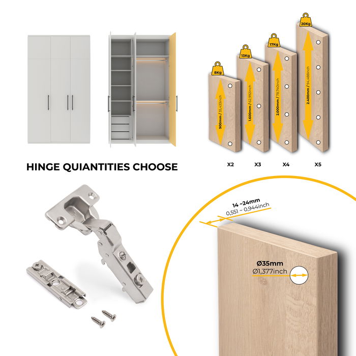 Emuca Lote de 20 bisagras codo X91 con cierre suave y suplemento recto para atornillar, Altura 1, Acero, Niquelado Emuca Lote de 20 bisagras codo X91 con cierre suave y suplemento recto para atornillar, Altura 1, Acero, Niquelado