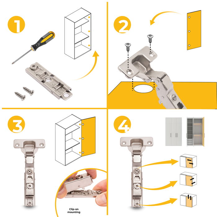Emuca Lote de 20 bisagras codo X91 con cierre suave y suplemento recto para atornillar, Altura 1, Acero, Niquelado Emuca Lote de 20 bisagras codo X91 con cierre suave y suplemento recto para atornillar, Altura 1, Acero, Niquelado