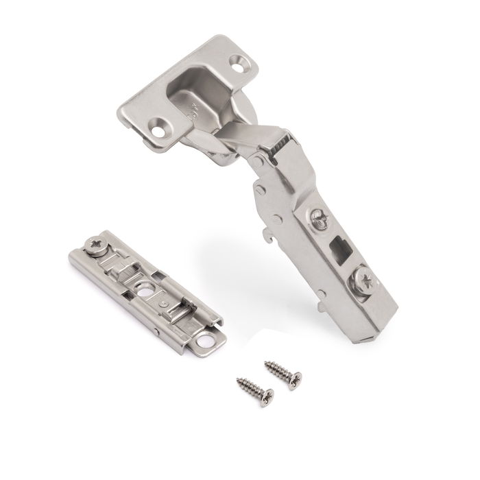 Emuca Lote de 20 bisagras codo X91 con cierre suave y suplemento recto para atornillar, Altura 1, Acero, Niquelado Emuca Lote de 20 bisagras codo X91 con cierre suave y suplemento recto para atornillar, Altura 1, Acero, Niquelado