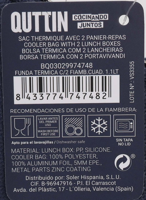 Quttin Funda Térmica con 2 Compartimentos Cuadrados 1.1 Litros (8 Unidades)
