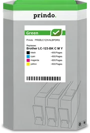 Prindo Green Multipack Negro, Cian, Magenta, Amarillo compatible con Brother LC-123