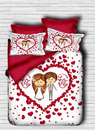 L'essentiel linge de maison 109 Juego de Funda de Edredón Doble, 200x220 cm, Microsatín de poliéster y Algodón, Estampado 3D, Rojo y Blanco