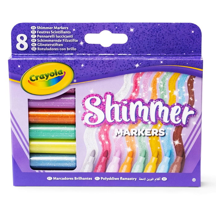 Crayola Set de 8 Rotuladores con Efecto Glitter 58-8648 - Rotuladores Purpurina Colores Vivos para Proyectos Creativos