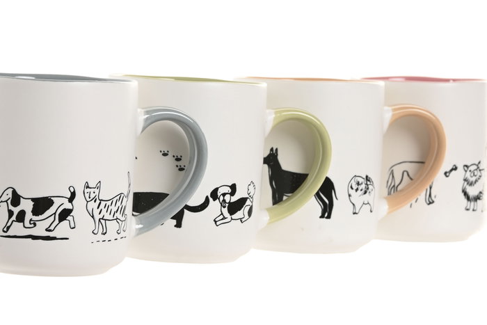 DKD Home Decor Tazas de Porcelana Surtidas Gato y Perro 480ml