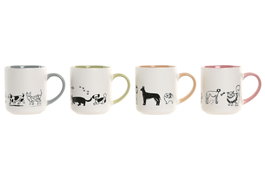 DKD Home Decor Tazas de Porcelana Surtidas Gato y Perro 480ml