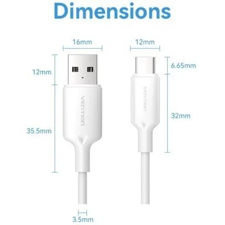 Vention Cable USB 2.0 Tipo-C a USB Macho CTQWF 60W 480Mbps 1m Blanco