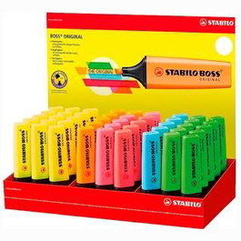 Stabilo Boss Original Marcador Fluorescente, 6 Colores Surtidos Fluorescentes, Expositor de 45 Unidades, Tecnología Antisecado, Base de Agua