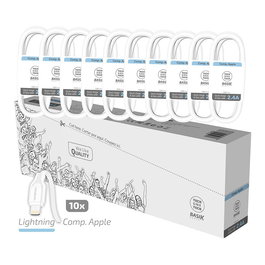 Tech One Tech Pack 10 Cables Basik Lightning/Apple 2.4A Carga Rápida 1m Blanco