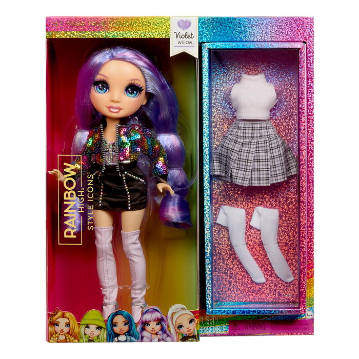 MGA Rainbow High Style Icons Muñeca Violet, segunda ropa y bolso, coleccionable, 431602