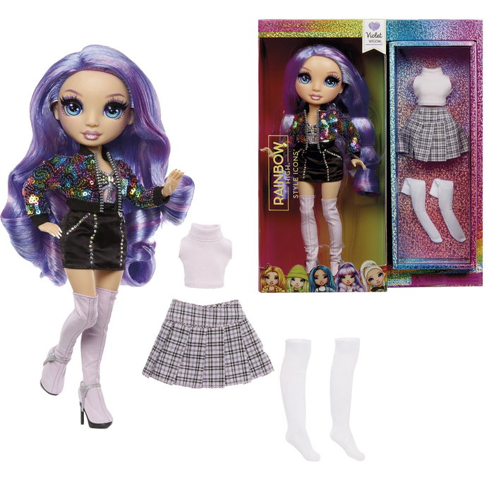 MGA Rainbow High Style Icons Muñeca Violet, segunda ropa y bolso, coleccionable, 431602