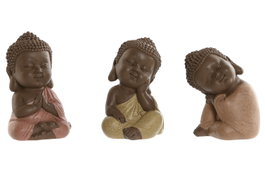 DKD Home Decor Figura Oriental Buda Resina Coral Lima Naranja 8 x 12.5 x 8 cm (3 Unidades)