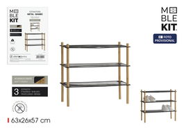 Inde Estanteria Metal-Bambu Rectangular 3 Niveles 26.4 cm (Ancho) x 3.1 cm (Alto) x 63.8 cm (Largo) (4 Unidades)