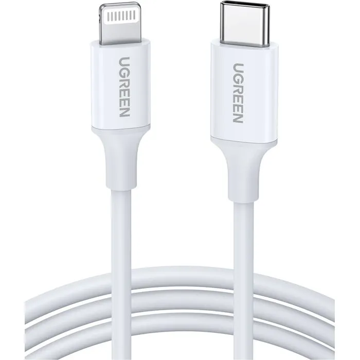 Ugreen Cable USB-C a Lightning 1m Blanco MFi Certificado Ugreen Cable USB-C a Lightning 1m Blanco MFi Certificado