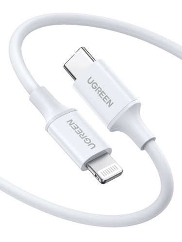 UGREEN 10493 Cable USB-C a Lightning MFi 1m Blanco - Carga Rápida PD 3A, Transferencia Datos 480Mbps, Compatible iPhone, iPad, iPod