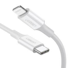UGREEN 10493 Cable USB-C a Lightning MFi 1m Blanco - Carga Rápida PD 3A, Transferencia Datos 480Mbps, Compatible iPhone, iPad, iPod