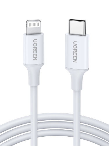 UGREEN 10493 Cable USB-C a Lightning MFi 1m Blanco - Carga Rápida PD 3A, Transferencia Datos 480Mbps, Compatible iPhone, iPad, iPod