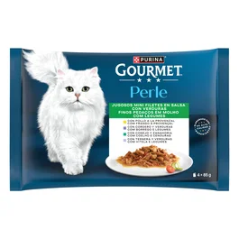 Purina Gourmet Perle - Laminas para Gatos con Legumbres y Cordero, 12 Cajas de 4x85 gr - Alimento Húmedo Alta Calidad