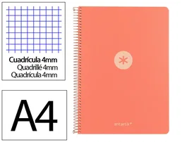 Antartik Cuaderno Espiral A4 Tapa Foam 80 Hojas 90gr Cuadro 4mm con Margen Color Coral