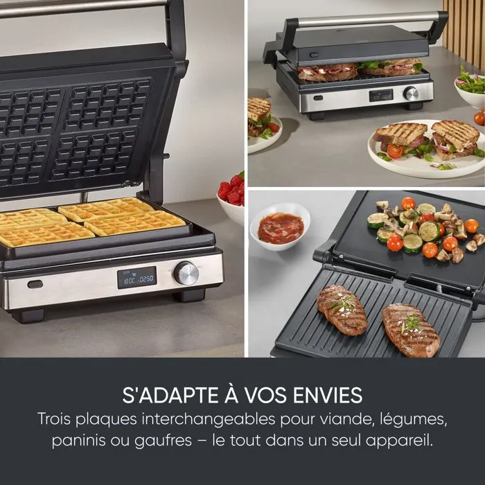 SEVERIN Parrilla Multifuncional 3 en 1 con Pantalla LED - 2000W, 3 Juegos de Placas, Negro/Acero Inoxidable - Modelo AAATN60214