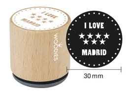 Woodies Sello de madera y caucho I love Madrid estrellas 33x30mm