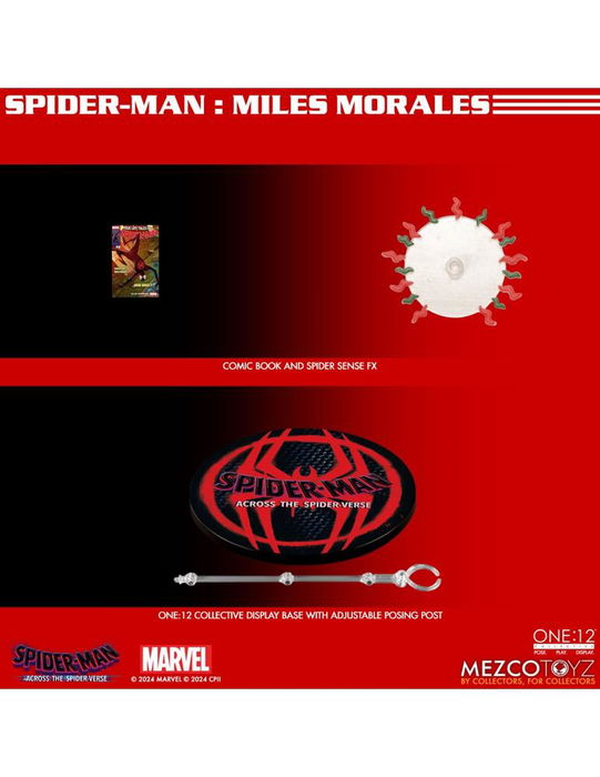 Mezco Toyz One:12 Collective Figura Spider-Man: Miles Morales de Spider-Verse, 17 cm con tela, 28 puntos de articulación, 4 cabezas, 10 manos y efectos