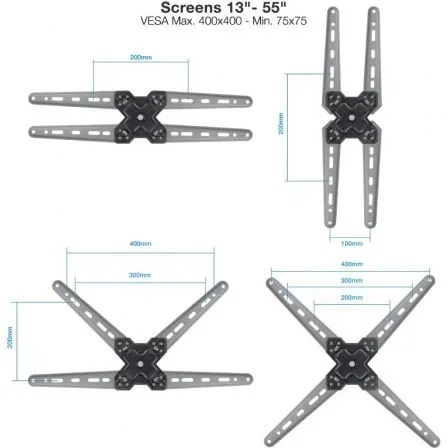 TooQ Soporte Pared TV Extensible Giratorio Inclinable LP1355TN-B para TV 13-55" hasta 25kg