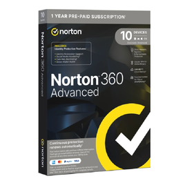 Norton 360 Advanced - Licencia 1 Año para 10 Dispositivos, 200 GB Nube, VPN, Español