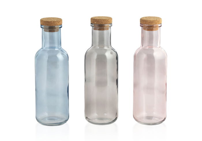 La Mediterran Botella de Vidrio Lisa con Tapón de Corcho Pintado 1L (8.7x8.7x27.8 cm) (24 Unidades)