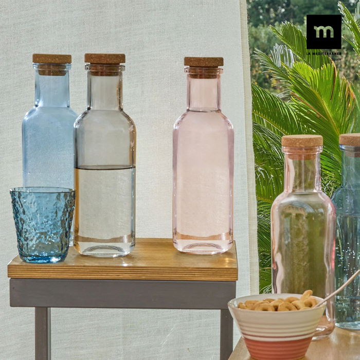 La Mediterran Botella de Vidrio Lisa con Tapón de Corcho Pintado 1L (8.7x8.7x27.8 cm) (24 Unidades)