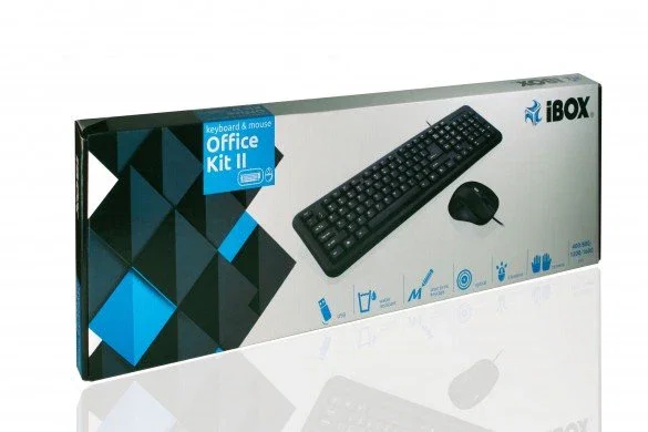 iBox OFFICE KIT II Kit Teclado y Ratón USB, Teclado Inglés QWERTY Formato Completo 100% con Teclado Numérico, Negro